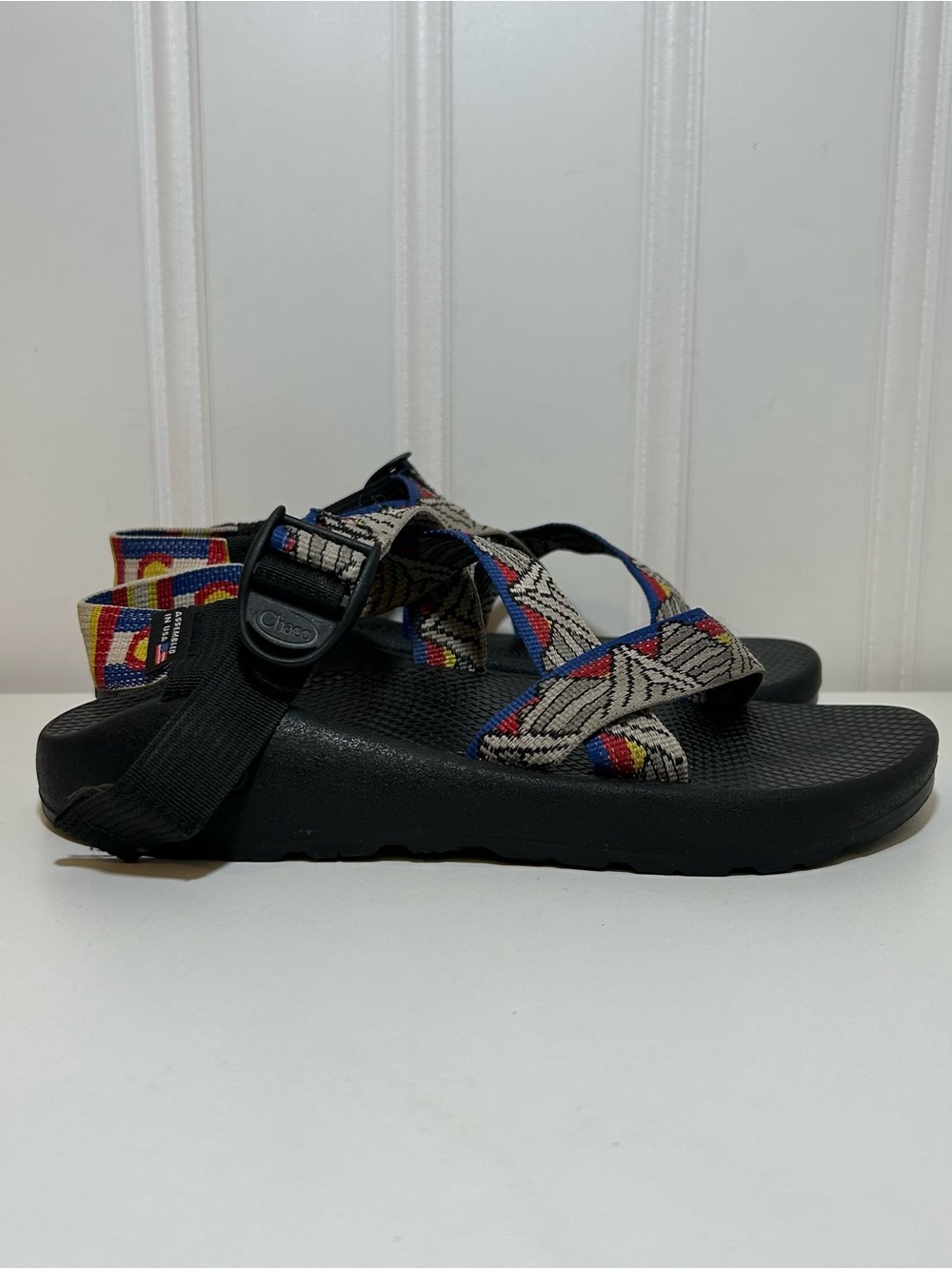 Chaco z1 mountain blue red yellow Multicolor Strap Sandals - Black Footbed